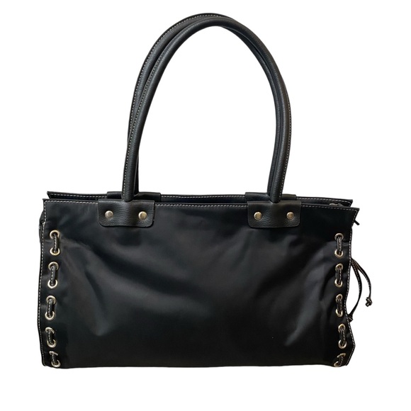 Y2K Style Large Black Tote Bag With Metal Grommet & Chain Detail - Picture 3 of 10